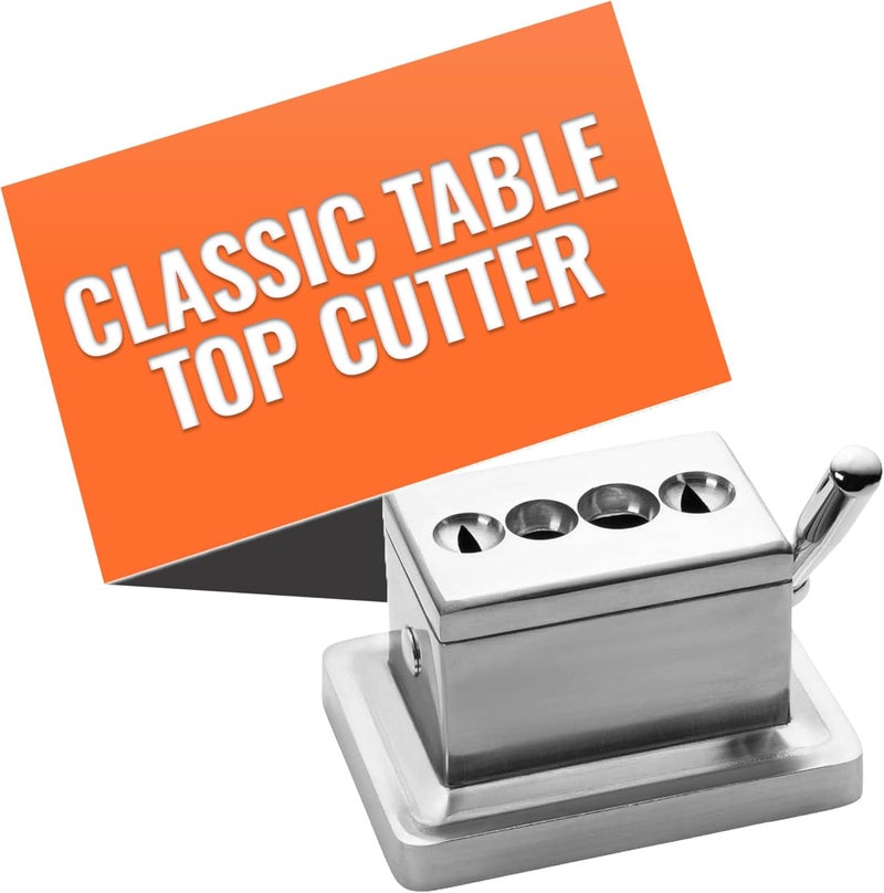 Cigar Essentials Oasis Classic Desktop Quad Cutter - Straight or V-Cut for 52-60 Ring Gauge - Table Top Cutter - Your Cut Buddy Tool - Aluminum, Stainless Steel - 6"L x 4.25"W - Silver - Image 1